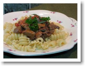 chicken liver and pasta with fresh herbs
